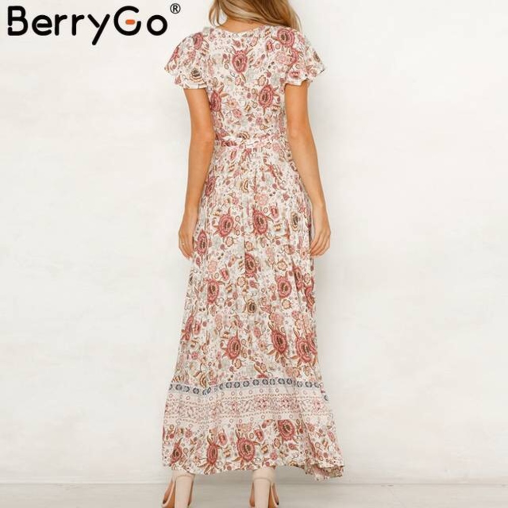 Floral open cut maxi long summer dress - Picture 3 of 8
